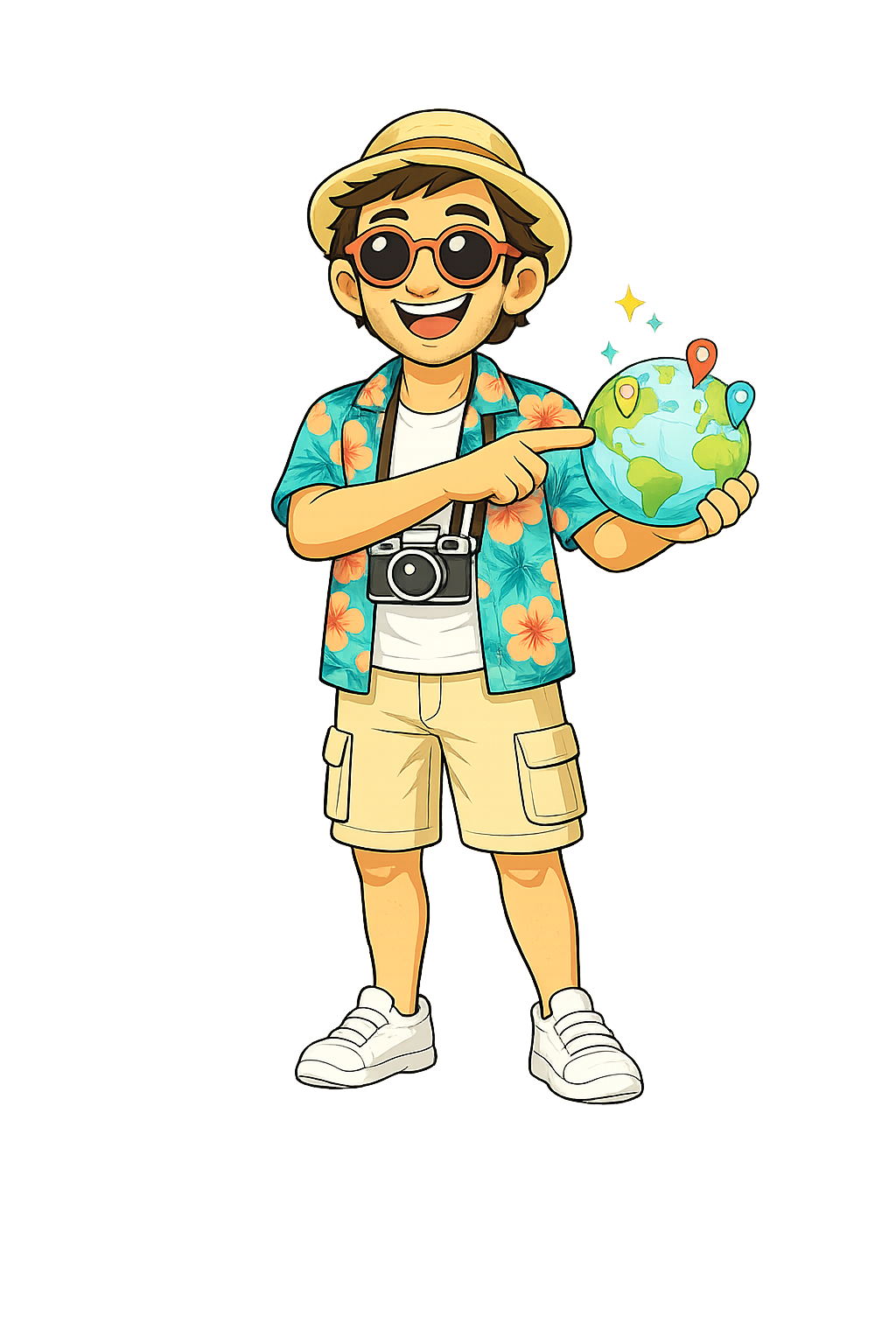 Theo with a world map